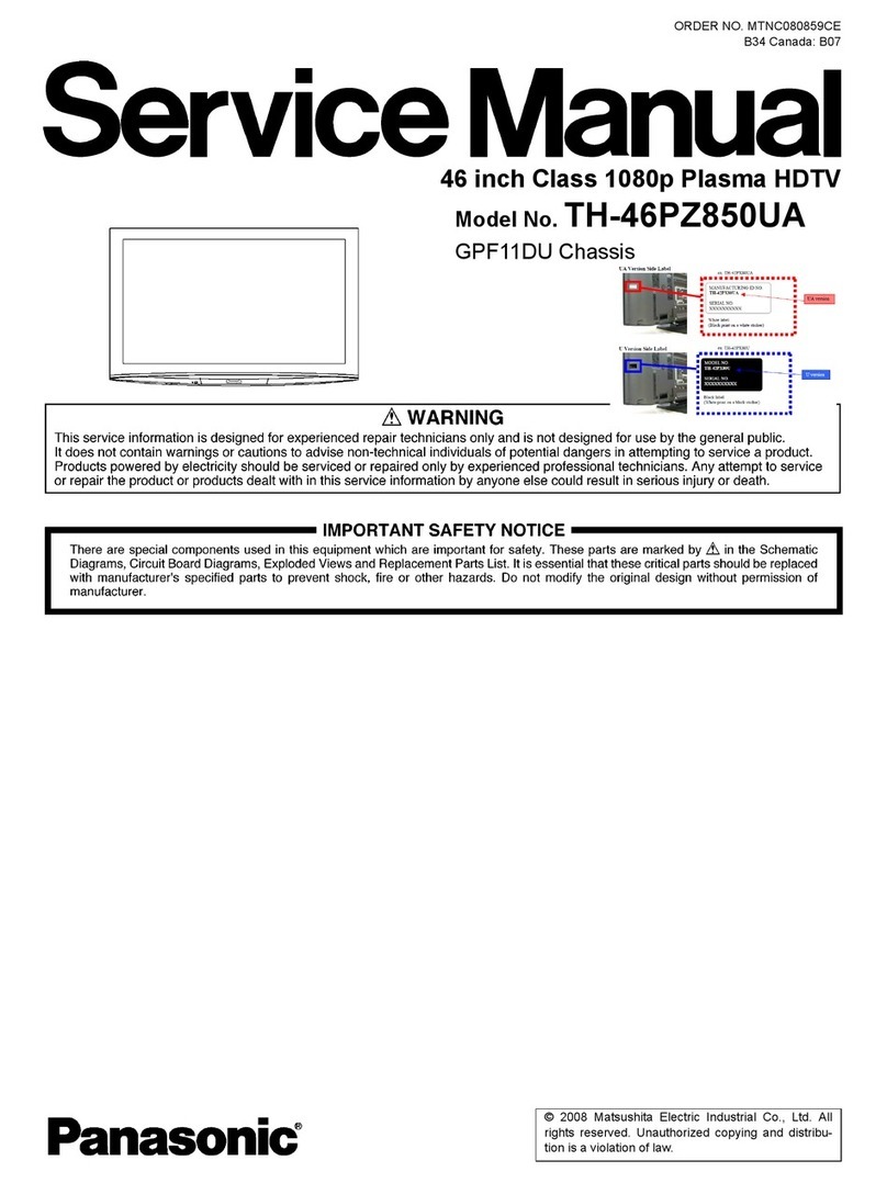 Panasonic TH46PZ850UA - 46" PLASMA TV User manual