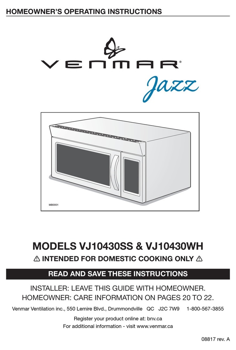 Venmar Jazz VJ10430SS Homeowner's operating instructions