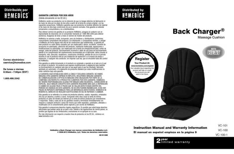 HoMedics Back Charger VC-101 Instruction manual and  warranty information
