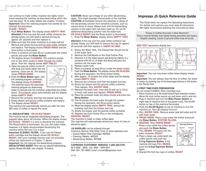 IMPRESSA J5 Quick reference guide