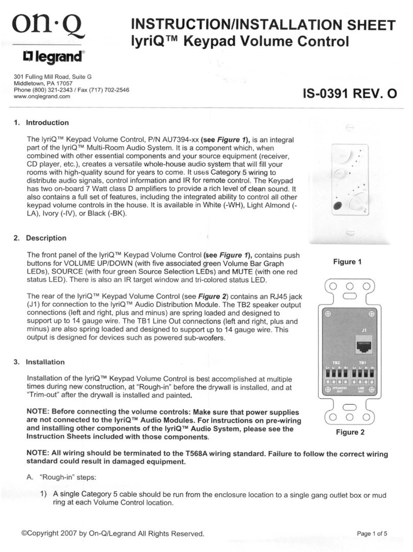 Onq lyriQ 15-0391 Instruction/installation sheet