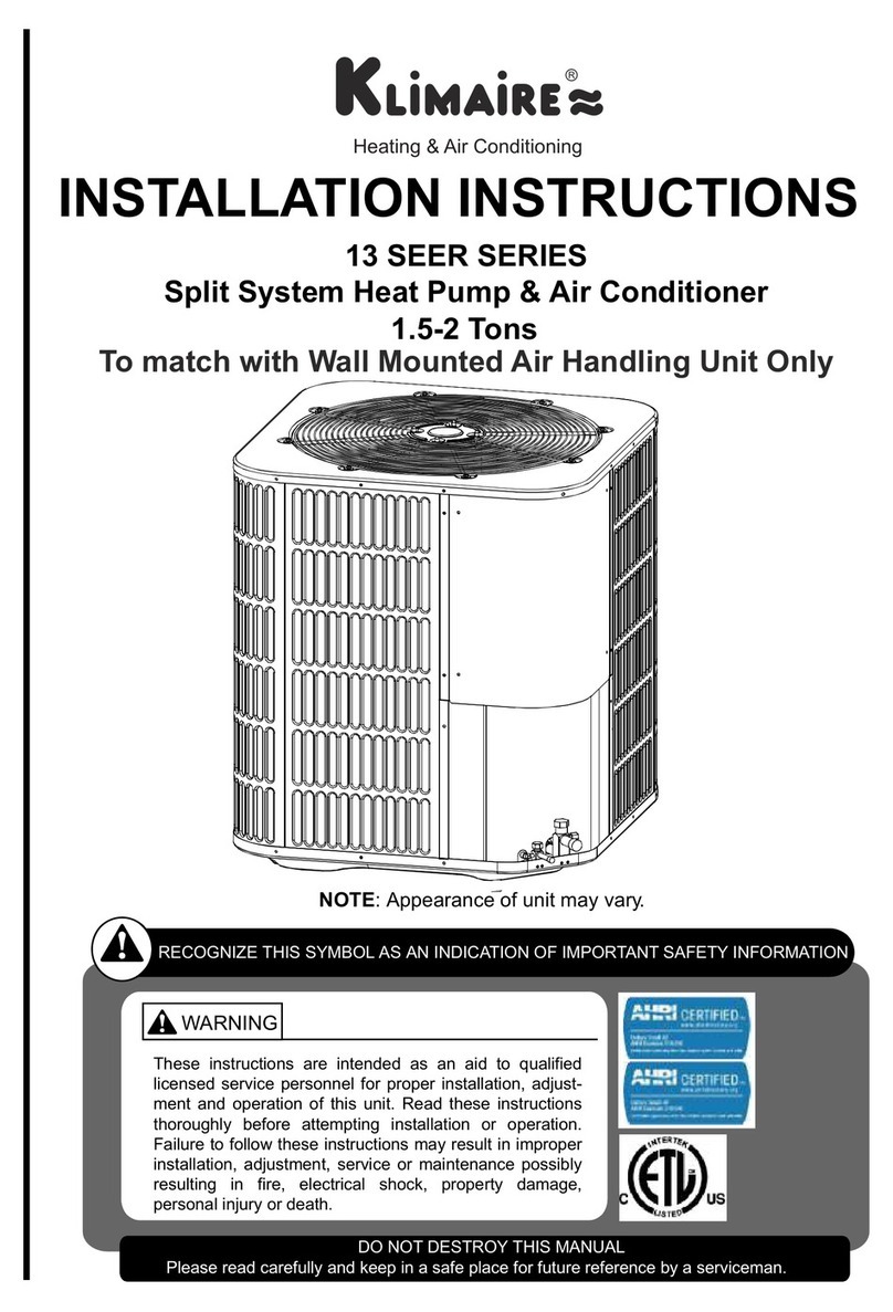 Klimaire 13 SEER SERIES installation instructions