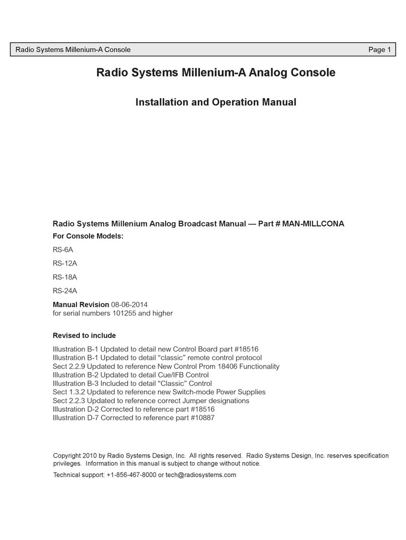 Radio Systems Millenium-A Analog Console Installation and operation manual Radio Systems Millenium-A Analog Console Installation and operation manual
