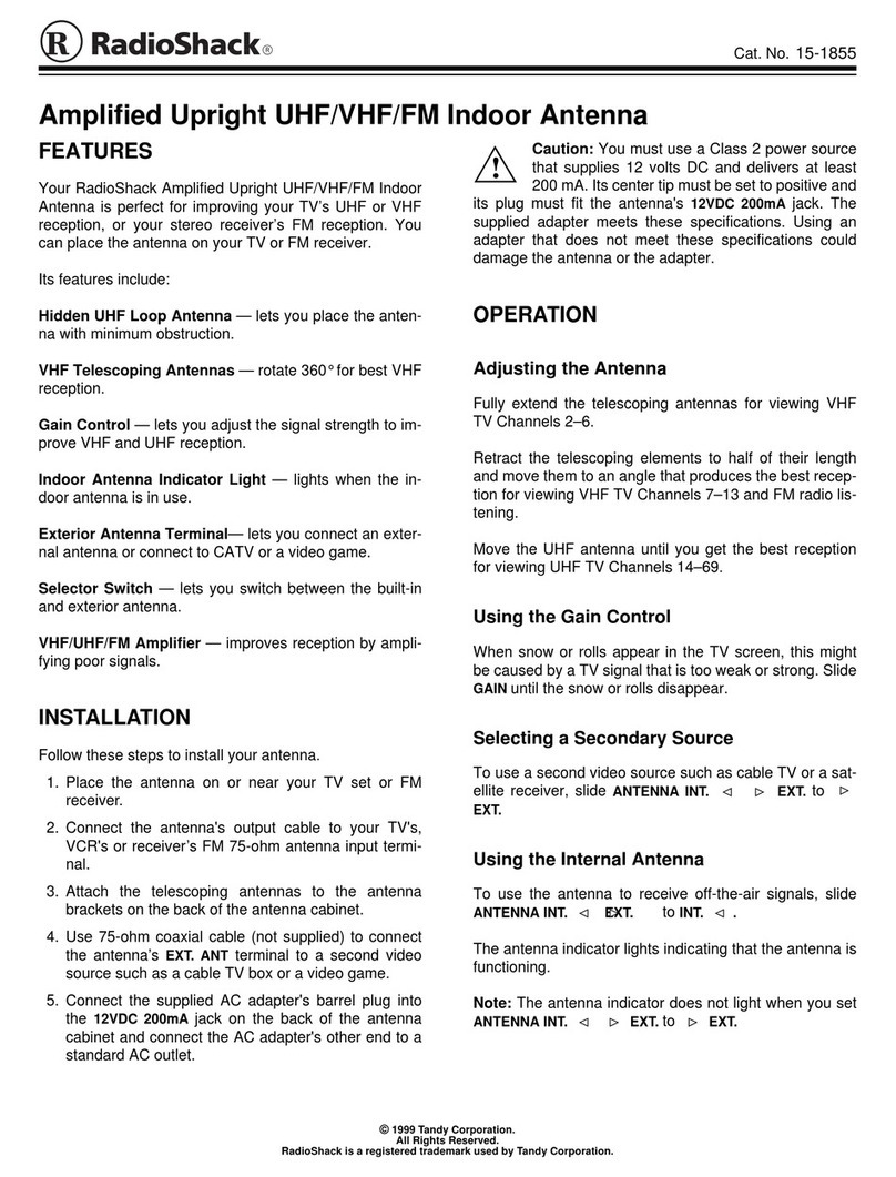 Radio Shack Amplified Upright UHF/VHF/FM Indoor Antenna User manual Radio Shack Amplified Upright UHF/VHF/FM Indoor Antenna User manual