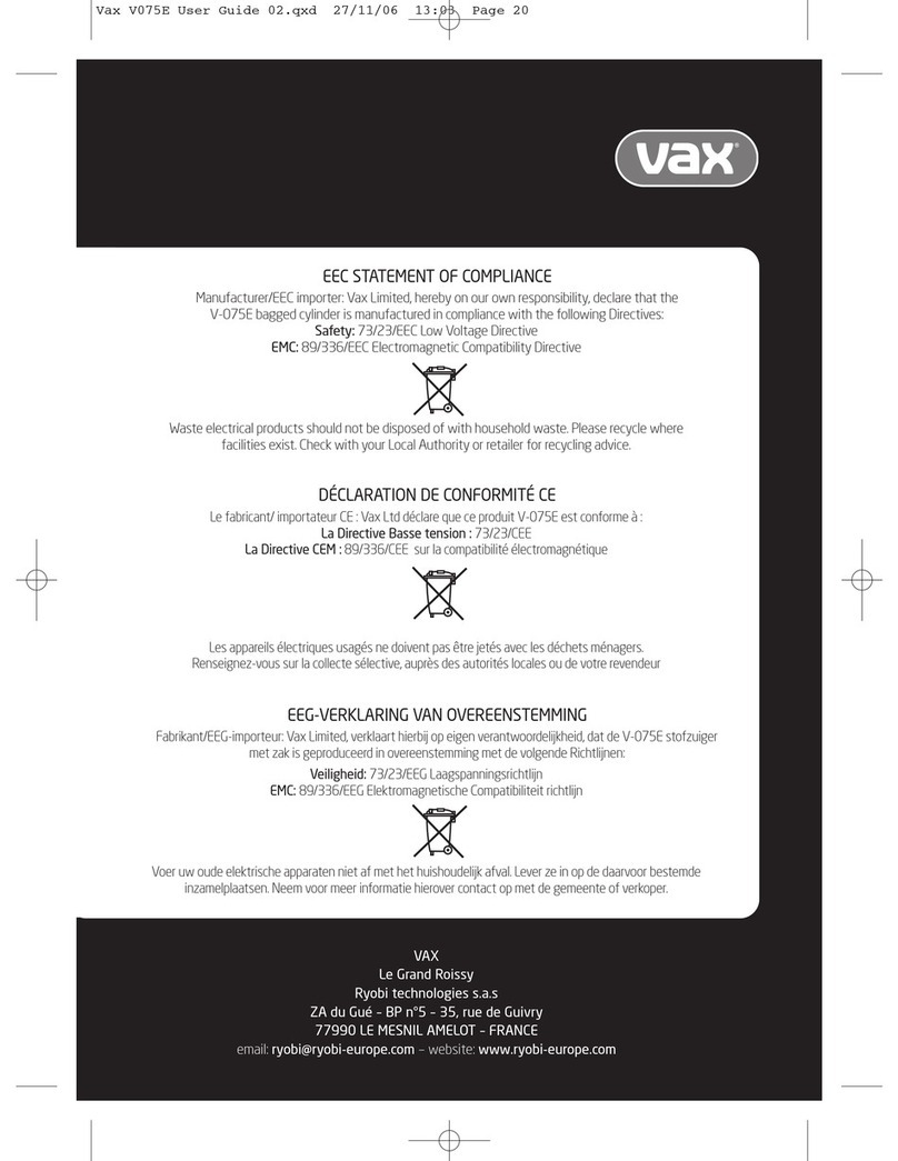 Vax V-075E User manual