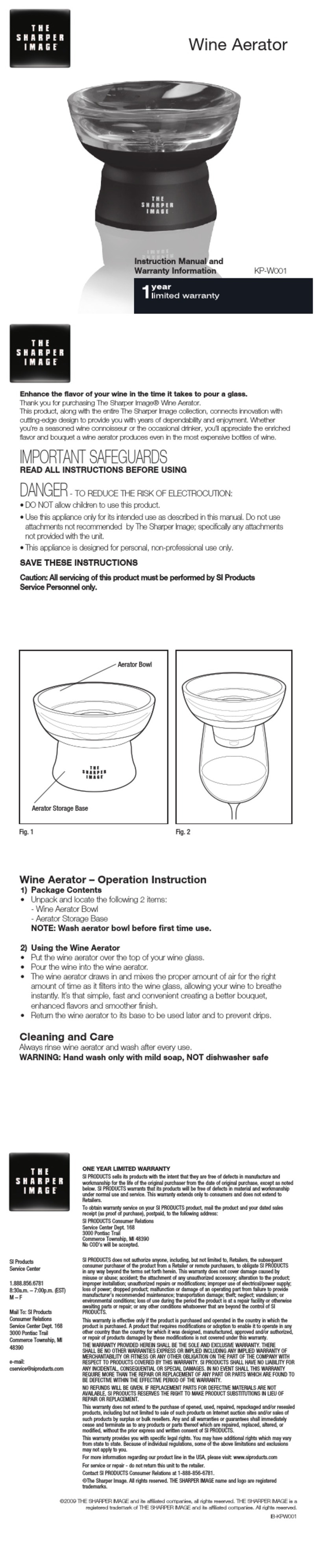 Sharper Image KP-W001 Instruction Manual Sharper Image KP-W001 Instruction Manual