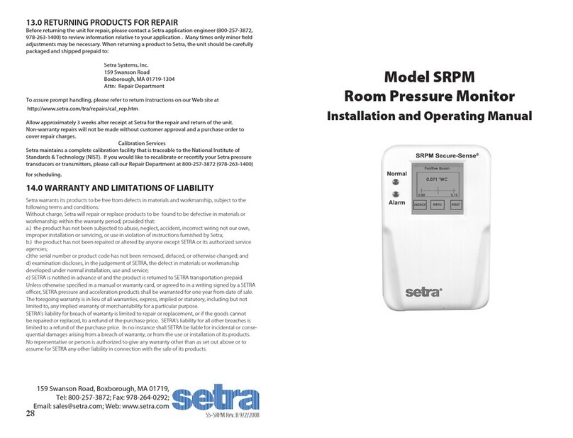 Setra Systems SRPM Installation and operating manual Setra Systems SRPM Installation and operating manual