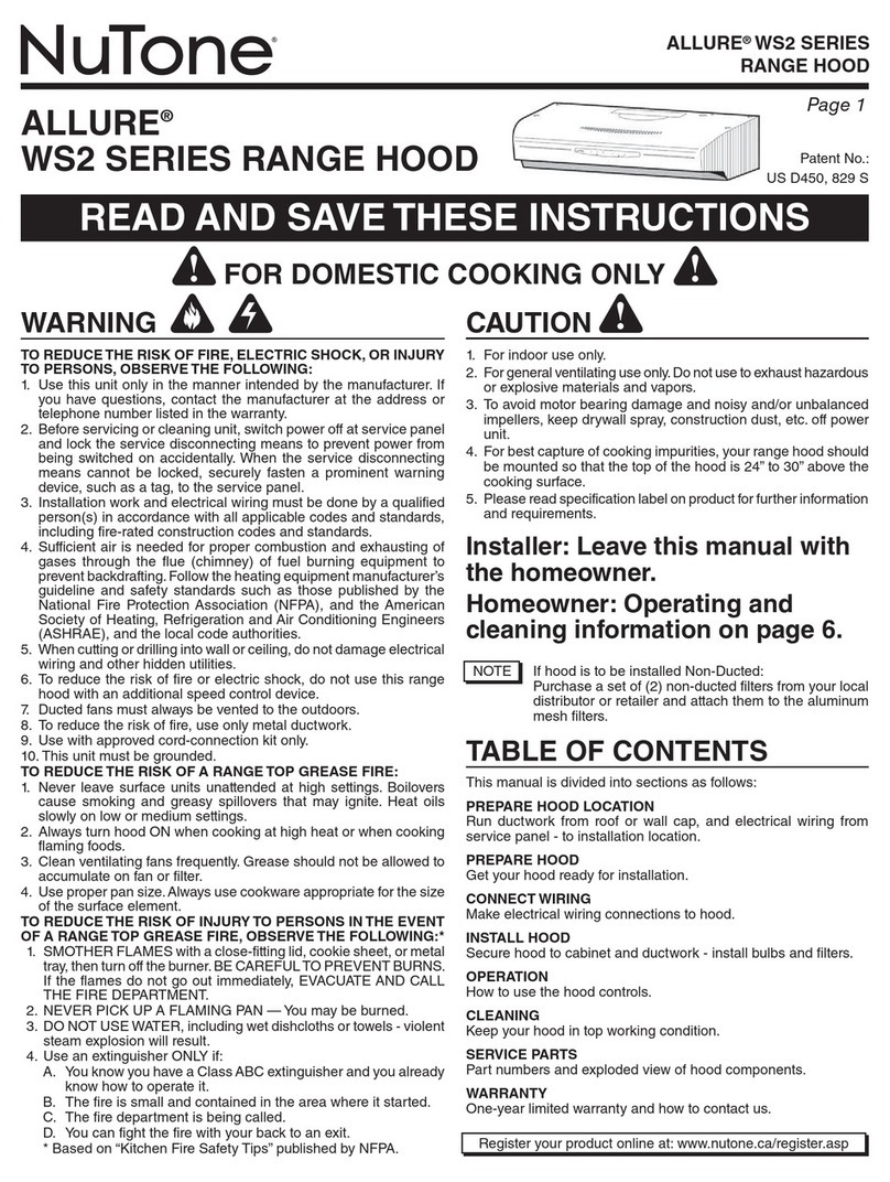 NuTone ALLURE WS2 SERIES User manual