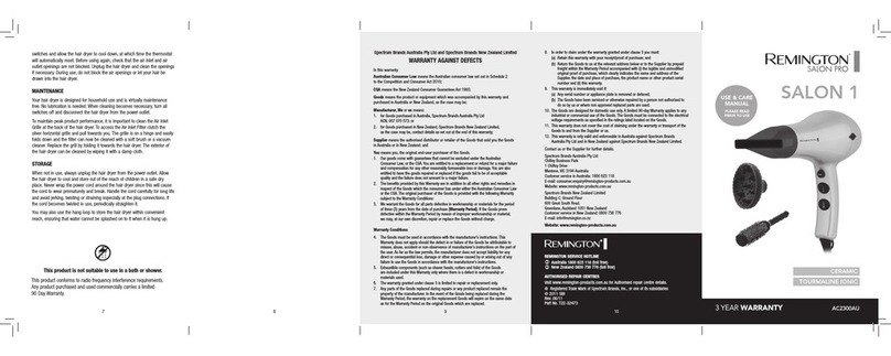 Remington AC2300AU Use & care instruction manual