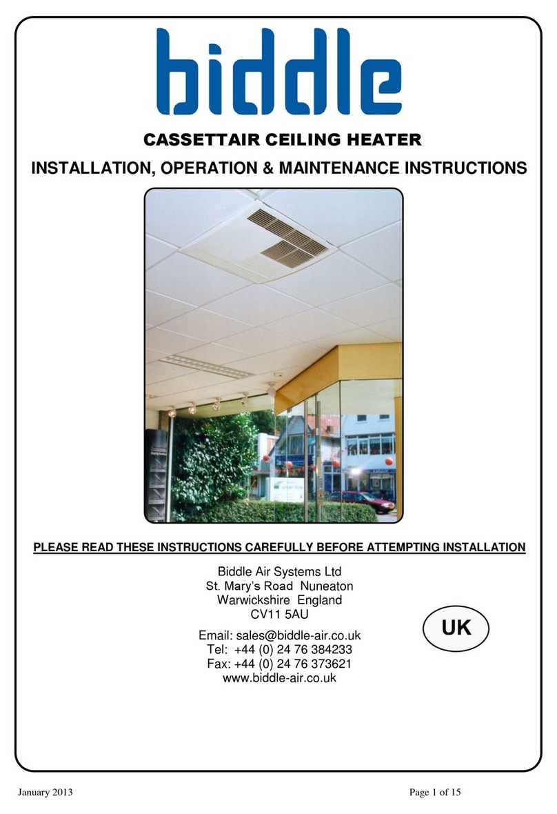 Biddle CASSETTAIR CEILING HEATER User manual