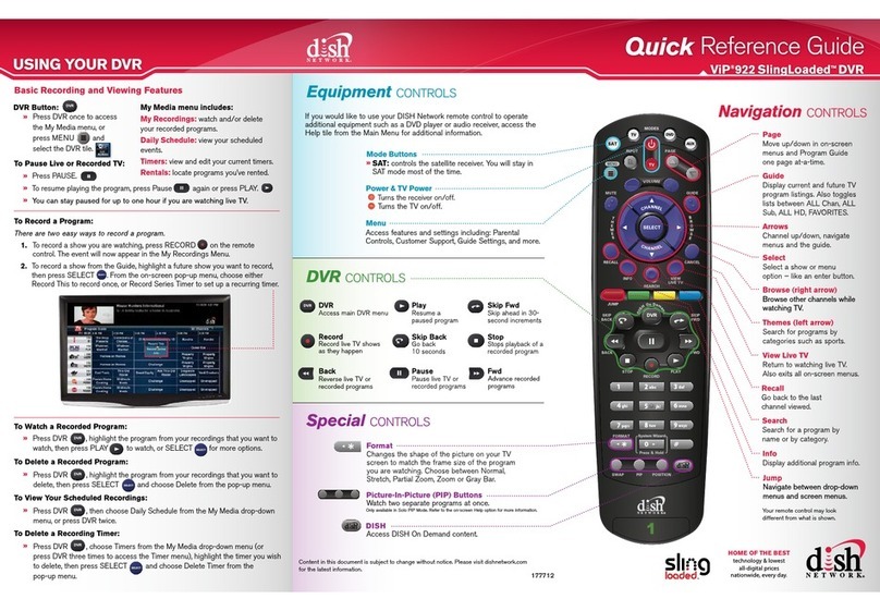 Dish Network VIP 922 SingLoader DVR Quick reference guide