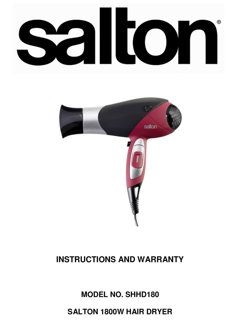 Salton SHHD180 Instructions and warranty