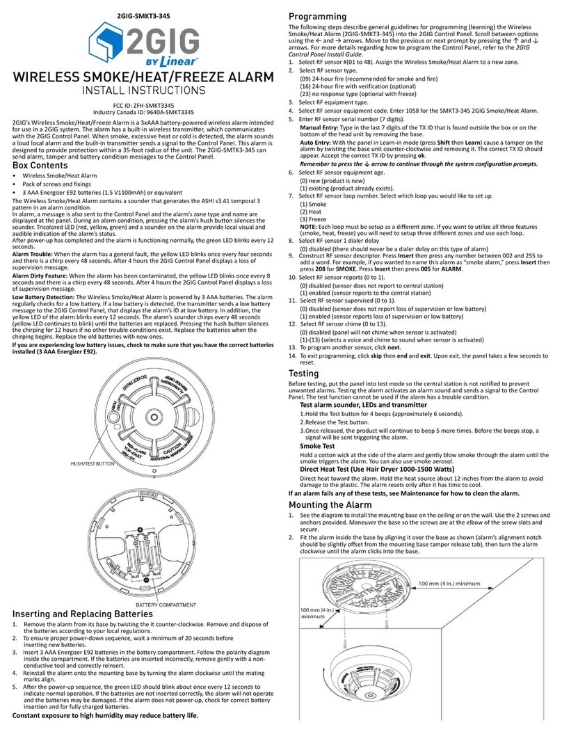 2gig Technologies WIRELESS SMOKE/HEAT/FREEZE ALARM Install instructions