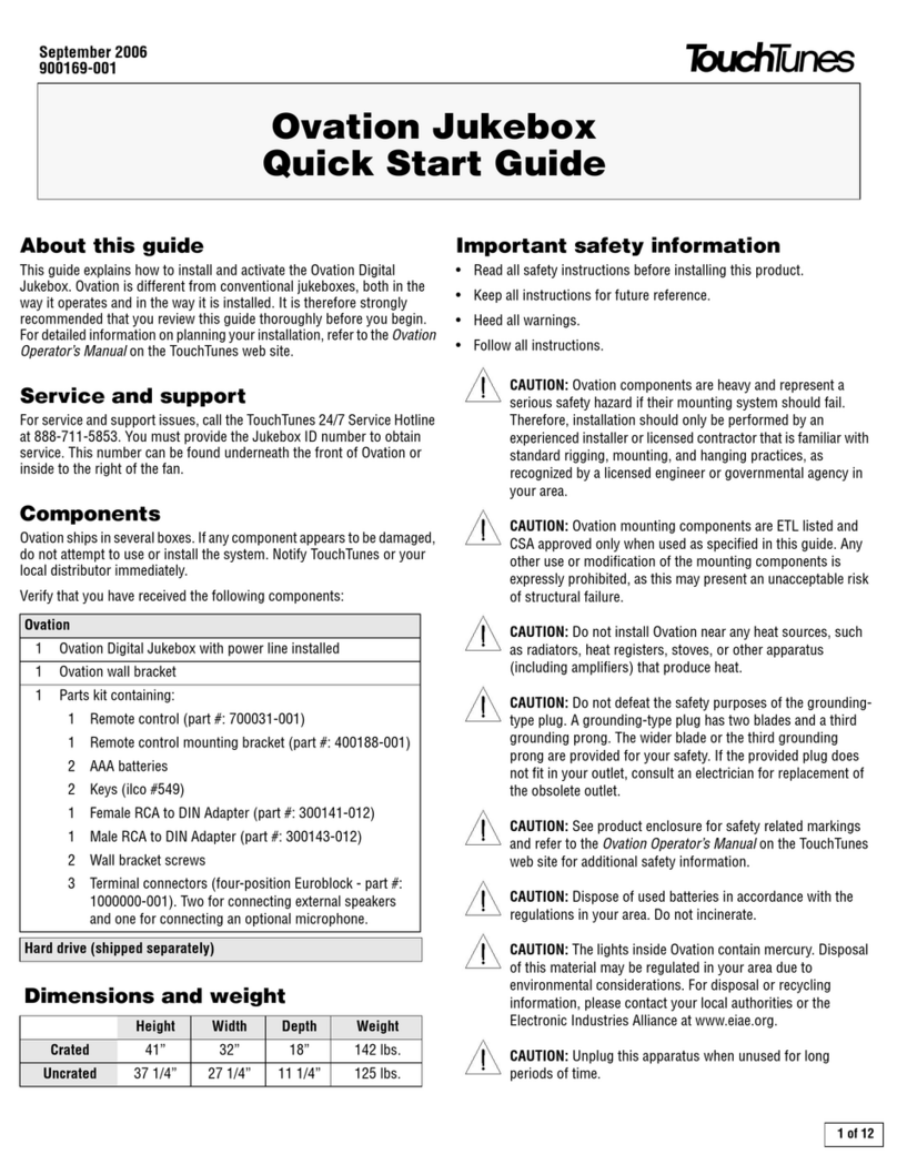 TouchTunes Ovation Jukebox quick start guide