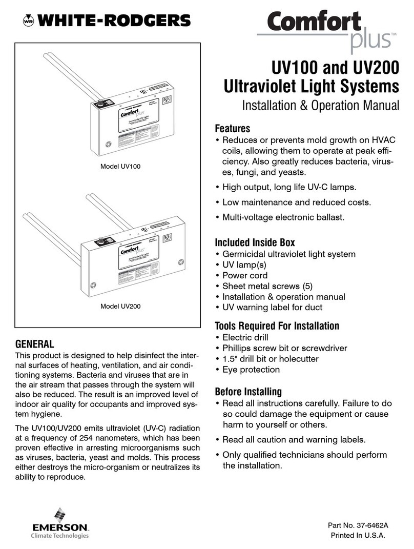 White Rodgers Comfort plus UV100 Installation & operation manual White Rodgers Comfort plus UV100 Installation & operation manual