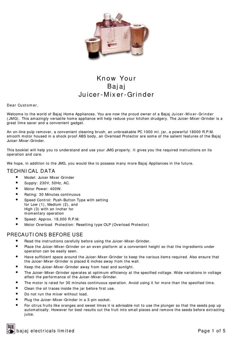 Bajaj Juicer-Mixer-Grinder User manual