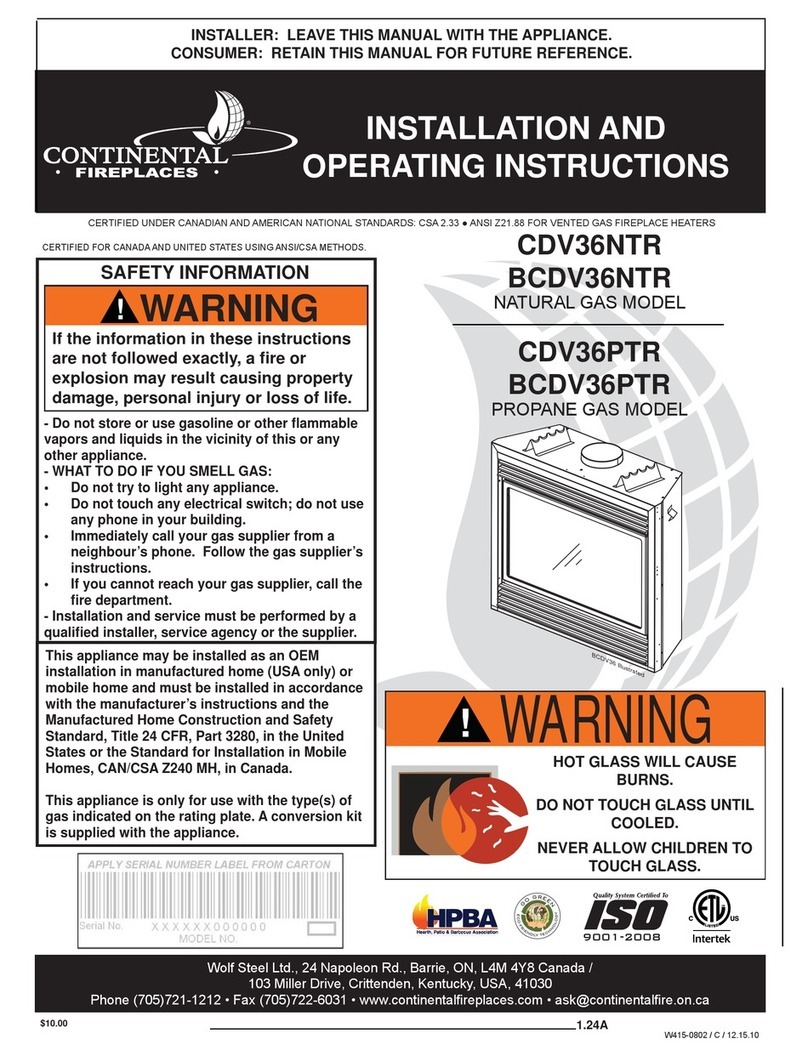 Continental Fireplaces CDV36NTR Installation and operating instructions