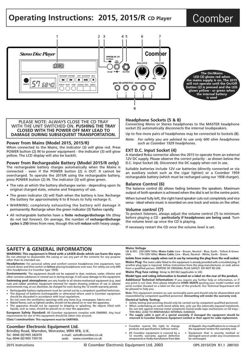 Coomber 2015 operating instructions