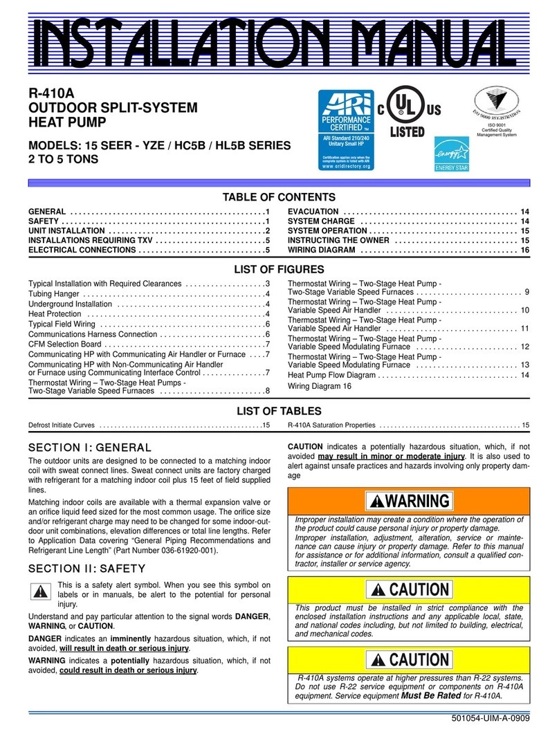 Johnson Controls 15 SEER - YZE / HC5B / HL5B SERIES User manual Johnson Controls 15 SEER - YZE / HC5B / HL5B SERIES User manual