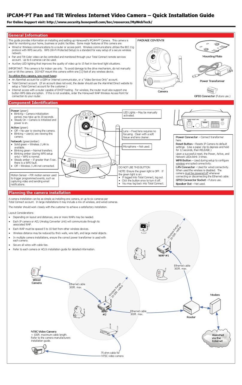 Honeywell IPCAM-PT Quick installation guide