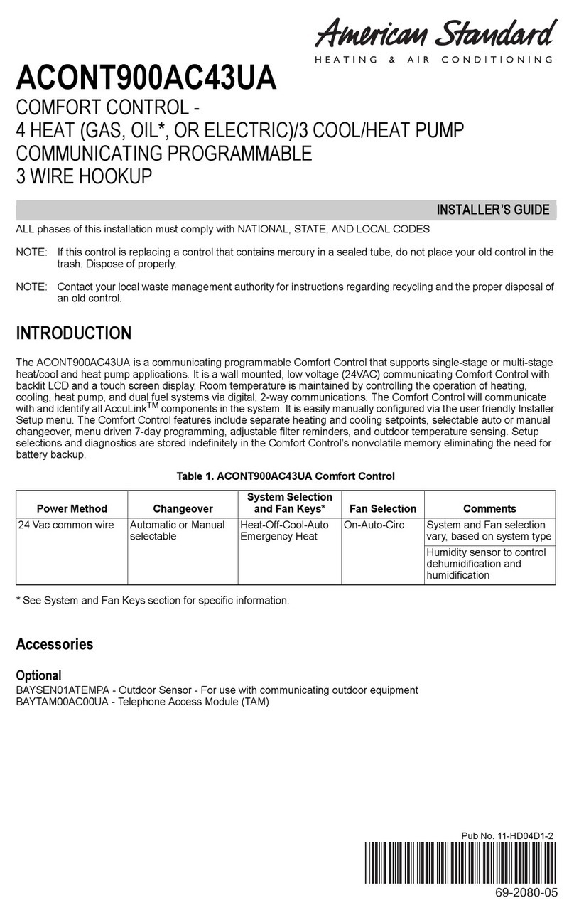 American Standard ACONT900AC43UA Installer's guide