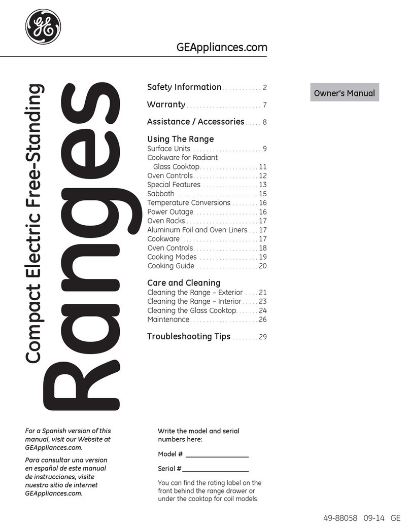 GE Compact Electric Free-Standing Ranges User manual
