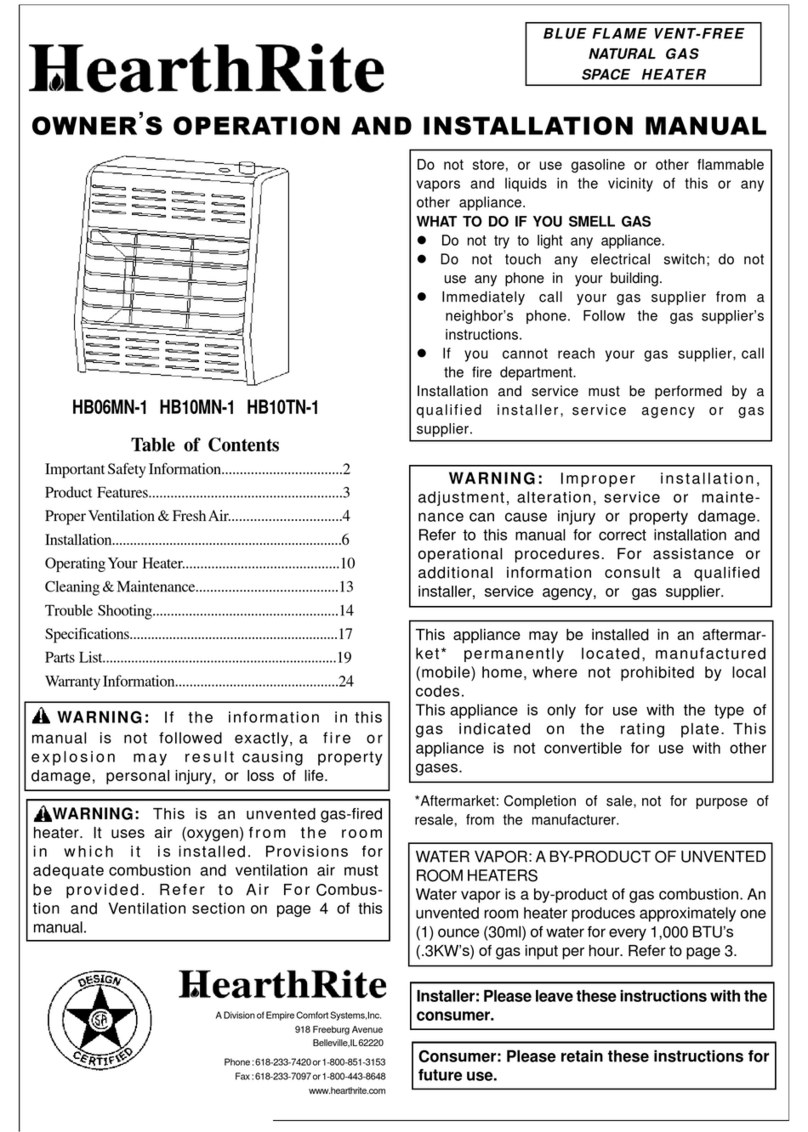 HearthRite HB06MN-1 OWNER'S OPERATION AND INSTALLATION MANUAL