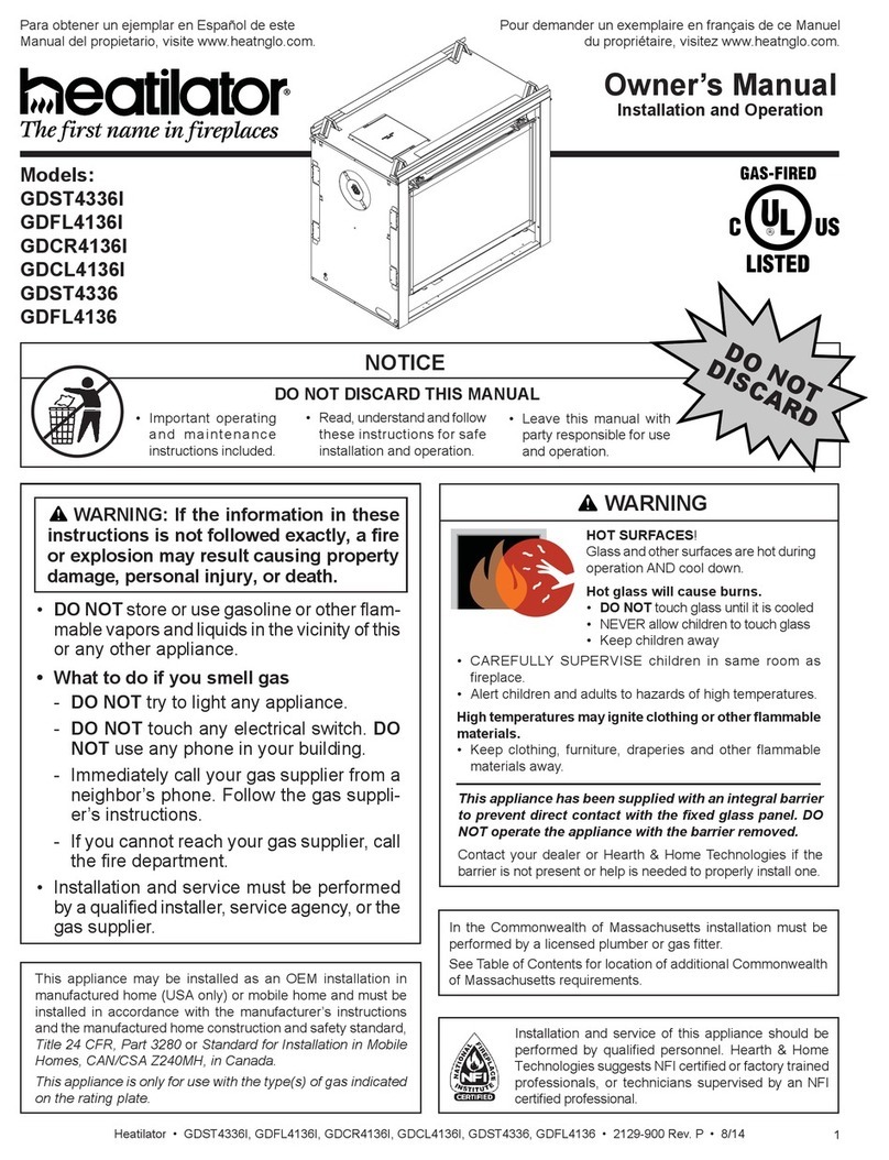 Heatilator Gas Fireplace GDST4336I owner's manual