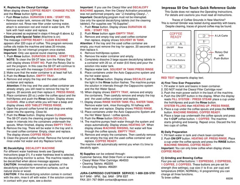 IMPRESSA S9 One Touch Quick reference guide