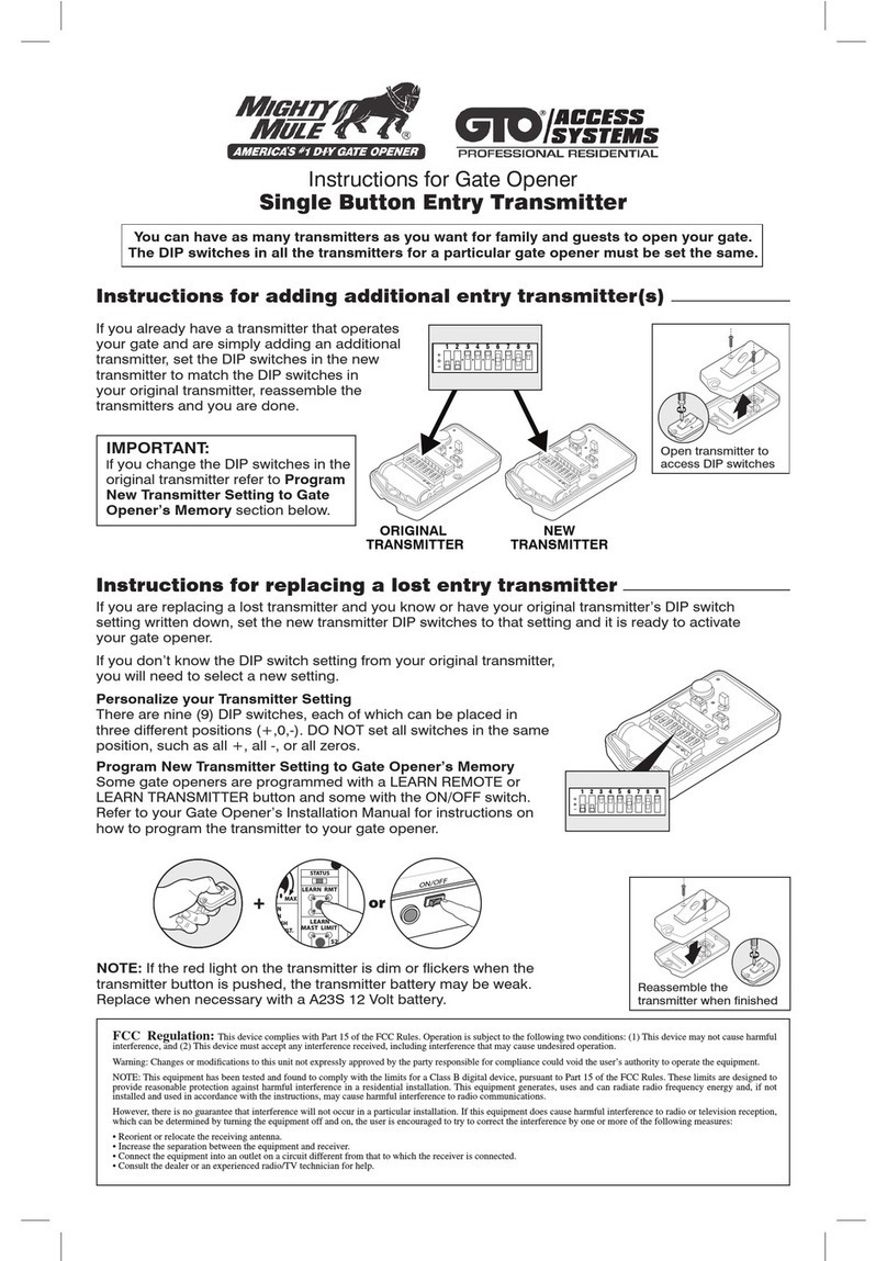 GTO Single Button Entry Transmitter User manual
