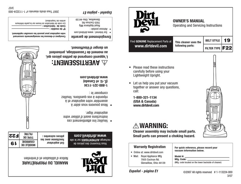 Dirt Devil Vacuum Cleaner owner's manual