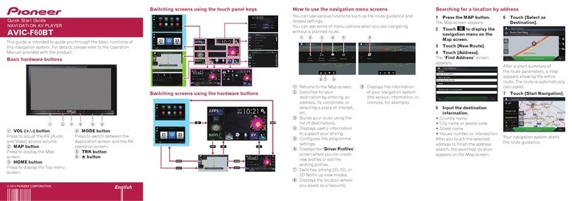 Pioneer AVIC-F60BT quick start guide