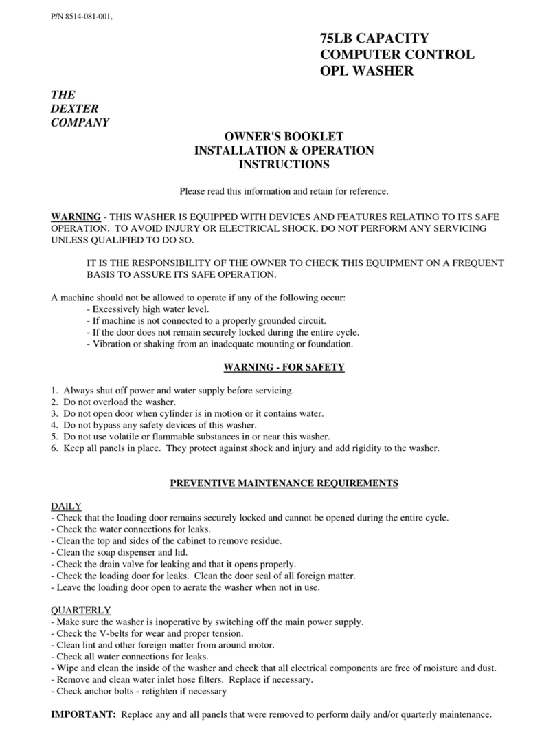 Dexter Laundry 75LB CAPACITY COMPUTER CONTROL OPL WASHER User manual Dexter Laundry 75LB CAPACITY COMPUTER CONTROL OPL WASHER User manual