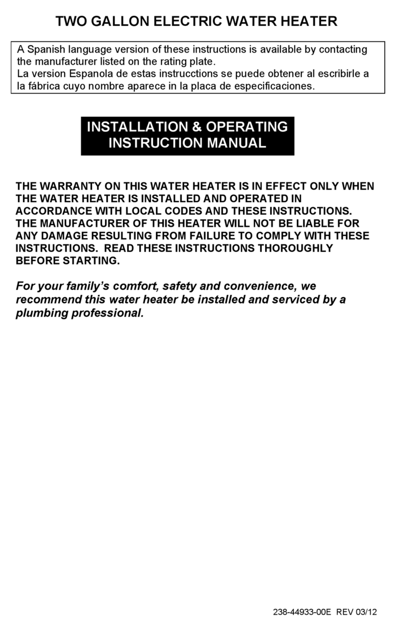 Intertek TWO GALLON ELECTRIC WATER HEATER Installation & operating instruction manual