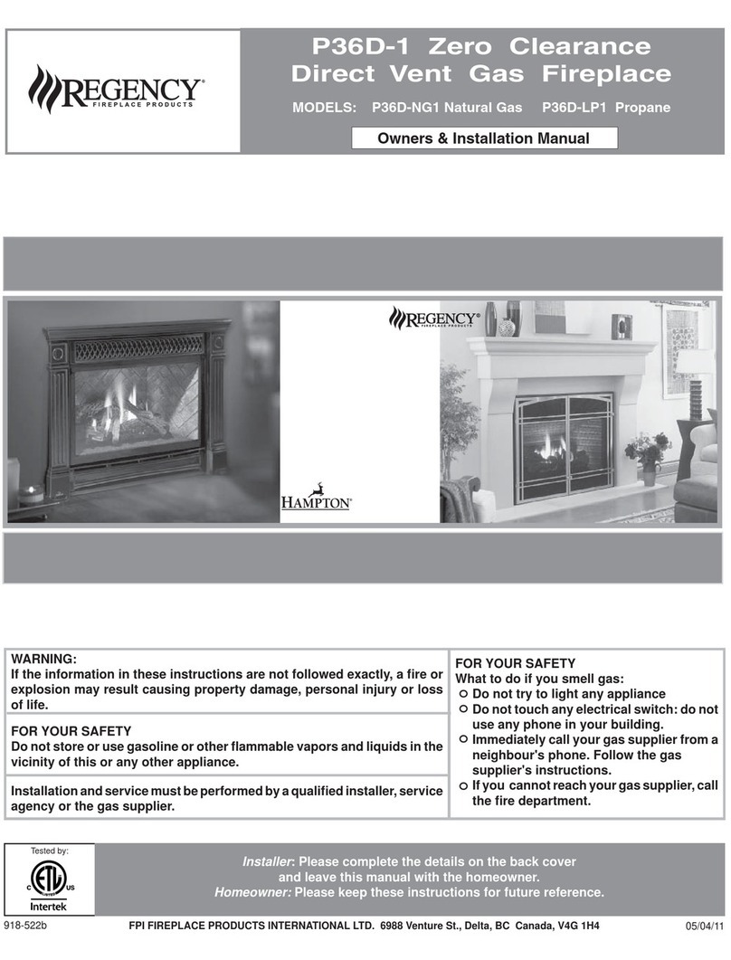 Regency Zero Clearance Direct Vent Gas Fireplace... Quick start guide