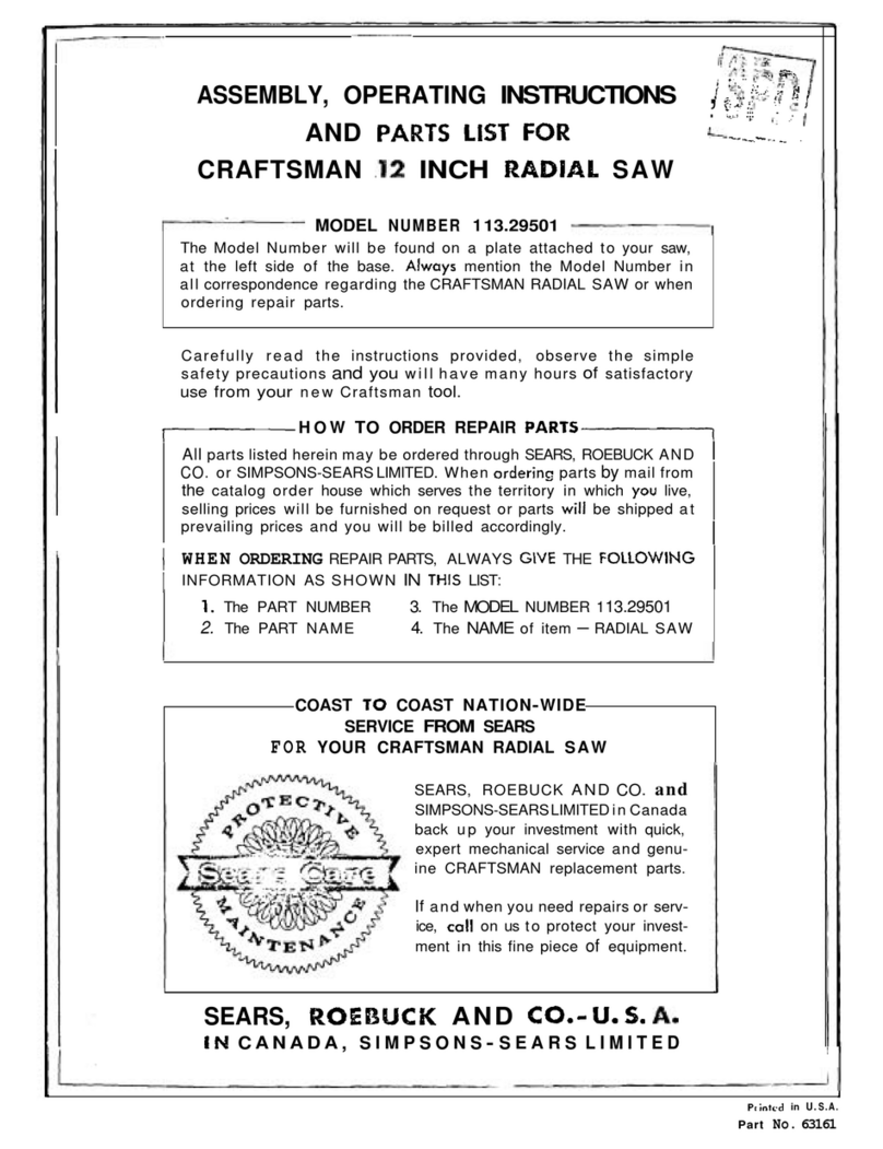 Craftsman 113.29501 Assembly, operating instructions and parts list