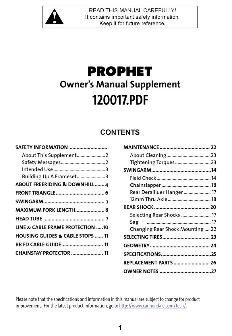 Cannondale PROPHET Owner's manual supplement
