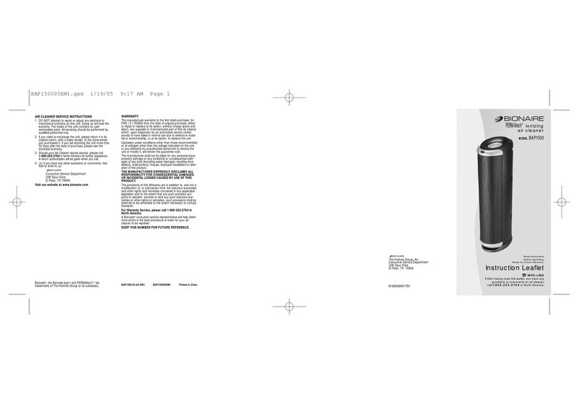 Bionaire PERMAtech BAP1500 Instruction leaflet