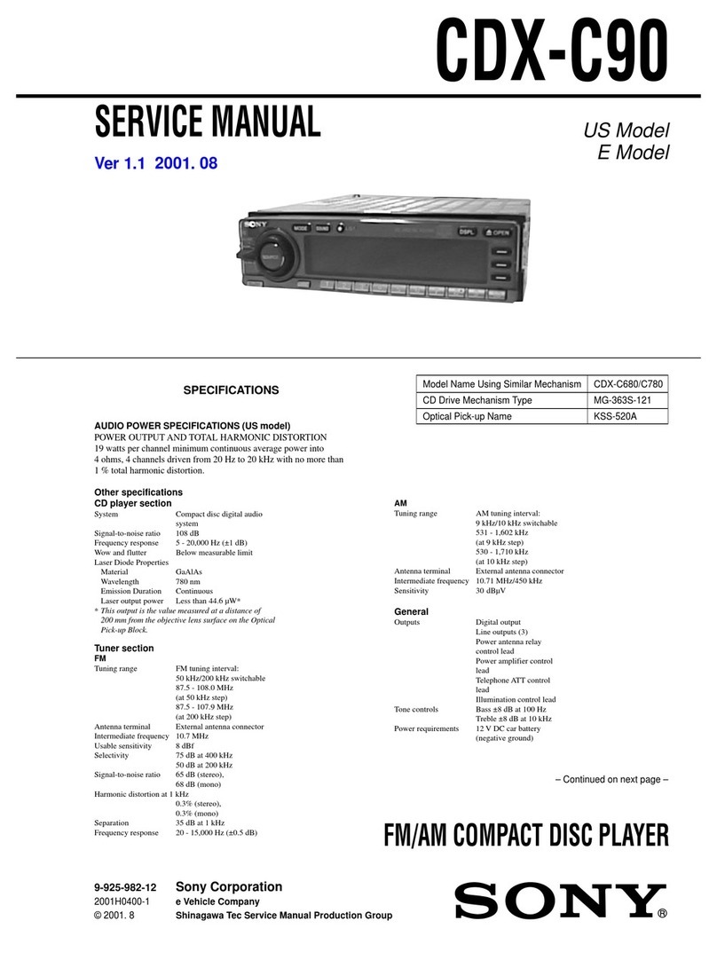 Sony CDX-C90 - Fm/am Compact Disc Player User manual