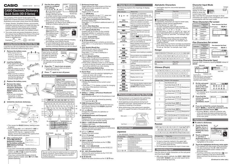 Casio XD-D Series quick guide
