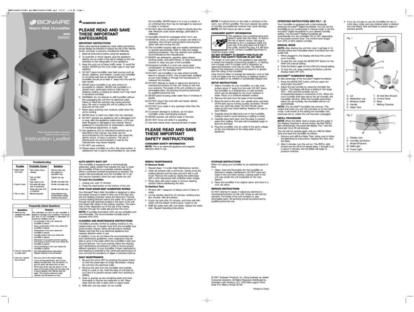 Bionaire BWM401 -  2 Instruction leaflet