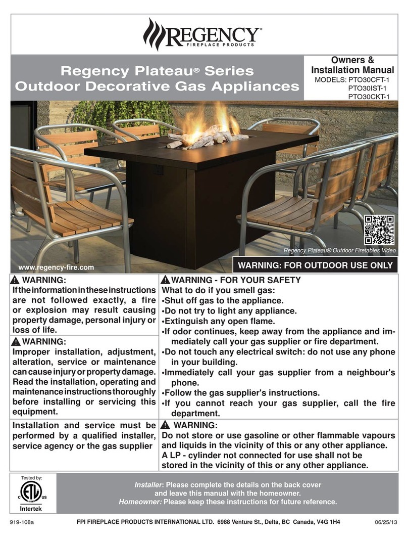 Regency Plateau PTO30CFT-1 Owners & installation manual