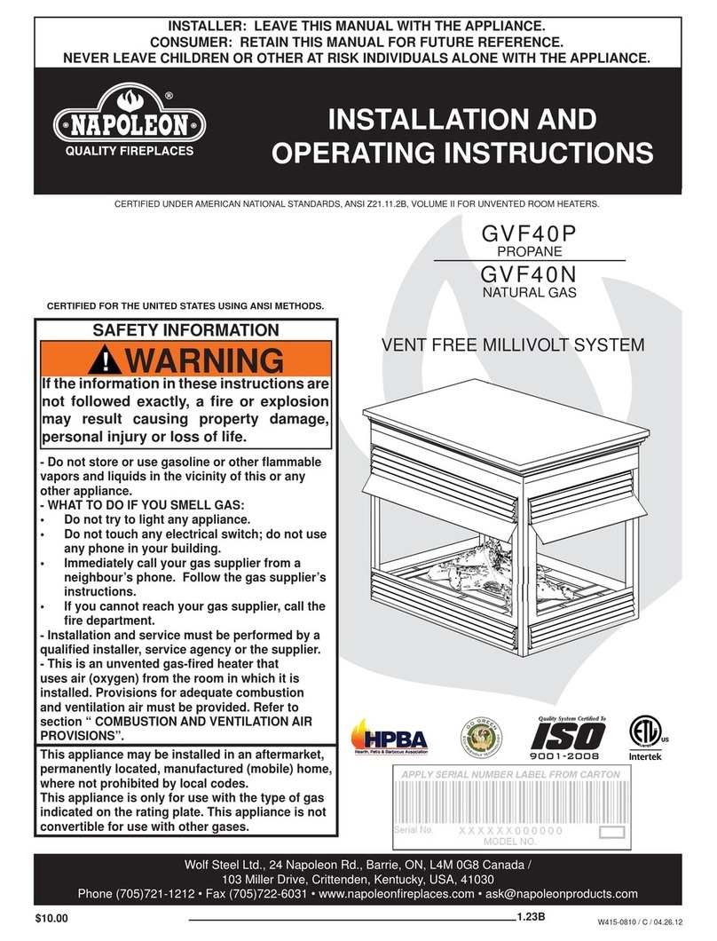 Napoleon GVF40P Installation and operating instructions