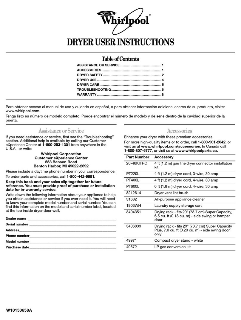 Whirlpool DRYER User instructions