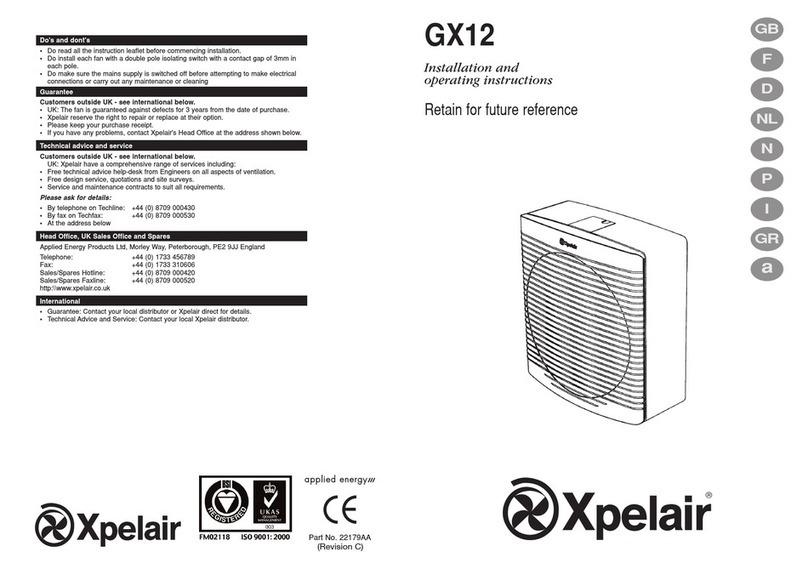 Xpelair GX12 Installation and operating instructions