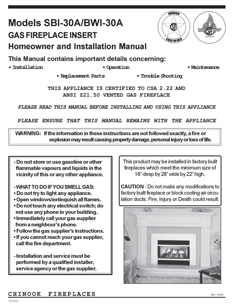 Chinook Fireplaces SBI-30A Homeowner and installation manual Chinook Fireplaces SBI-30A Homeowner and installation manual