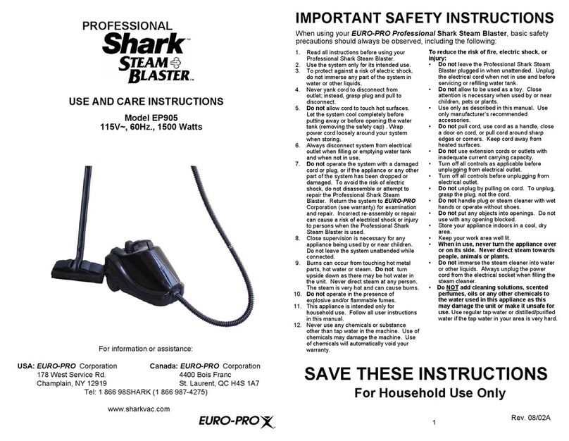 Shark Steam Blaster EP905 Quick reference guide