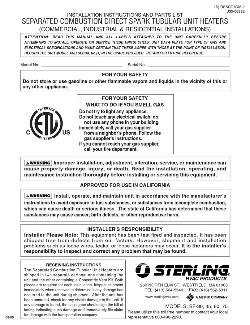 Sterling Separated Combustion Tubular Gas Fired... Installation instructions and parts list Sterling Separated Combustion Tubular Gas Fired... Installation instructions and parts list