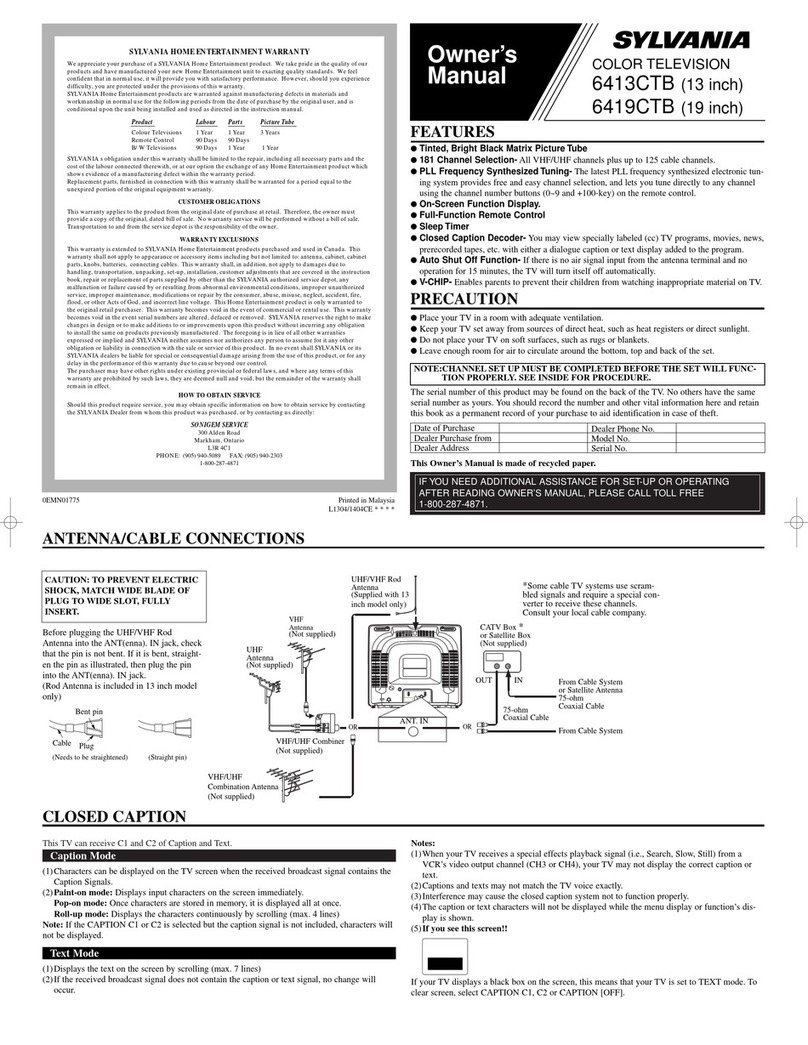 Sylvania 6413CTB, 6419CTB owner's manual