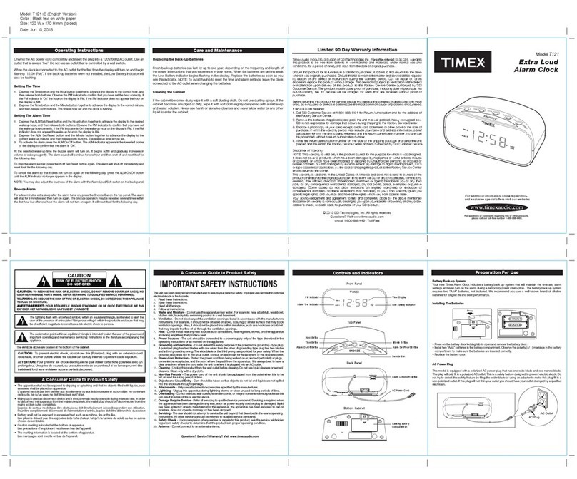 Timex T121 User manual